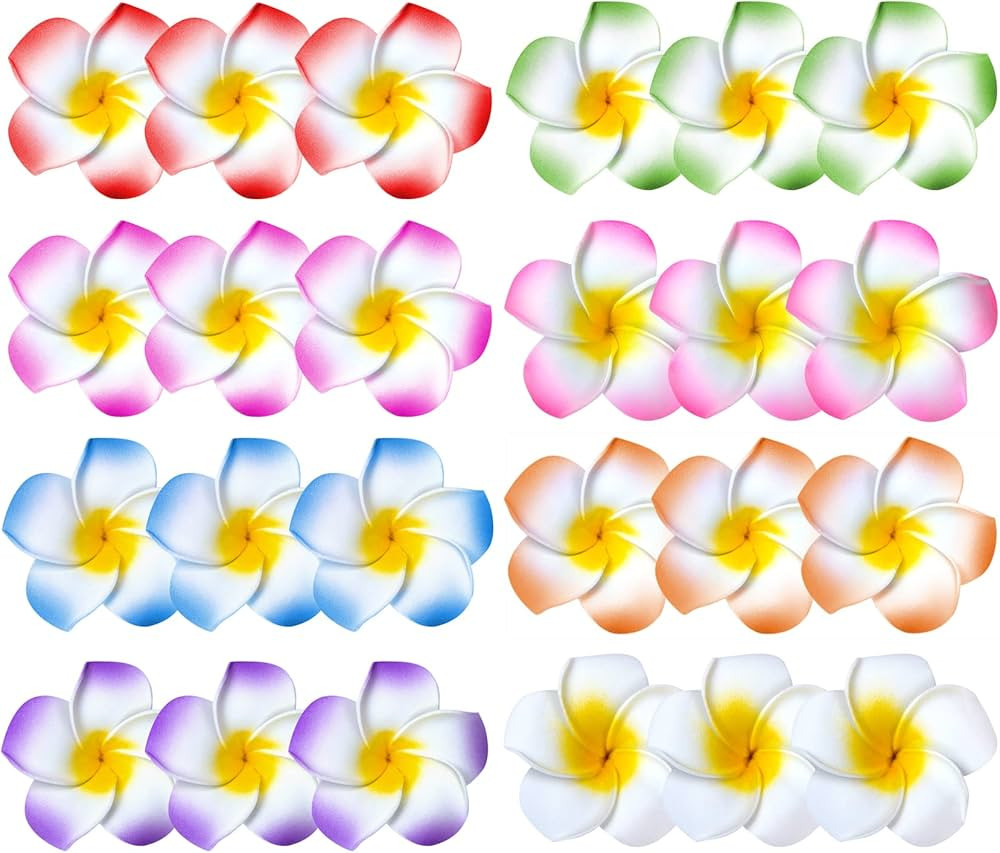 24 Pack Hawaiian Flower Hair Clips, 2.5 Inch Plumeria Foam Hair Accessories Clip for Women, Hawai... | Amazon (US)