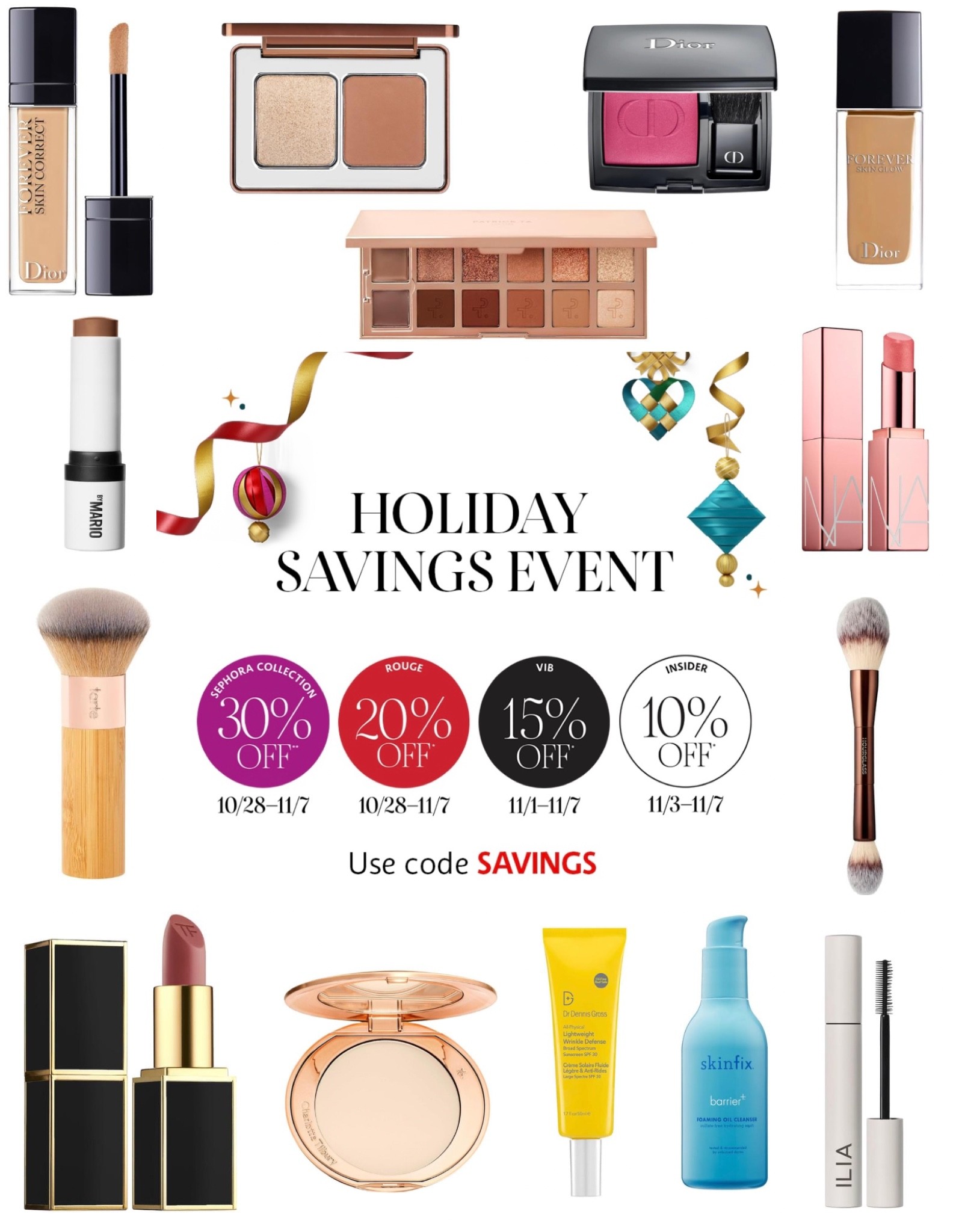 It’s the Sephora Holiday Savings Event!! Get anywhere from 10%-30% off from now until November 7th! I’ve curated lists of all my top picks in each category, but this particular list is a roundup of all my top, top items I love or want more than anything! This list has my favorite foundation, concealer, bronzer/contour, blush, eye palette, makeup brushes, lip products, mascara, setting powder, SPF moisturizer, and facial cleanser! I’ve already made my purchase, now it’s your turn!

#LTKbeauty #LTKsalealert #LTKHoliday