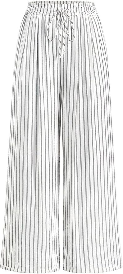 PRETTYGARDEN Womens Pants Elastic Waist Floral Lightweight Palazzo Pants for Women Casual Lounge ... | Amazon (US)