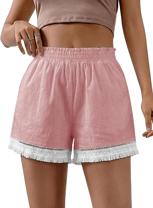 BETTE BOUTIK Womens Summer Shorts Casual Elastic Waist Lounge Shorts Comfy Trendy Beach Shorts | Amazon (US)