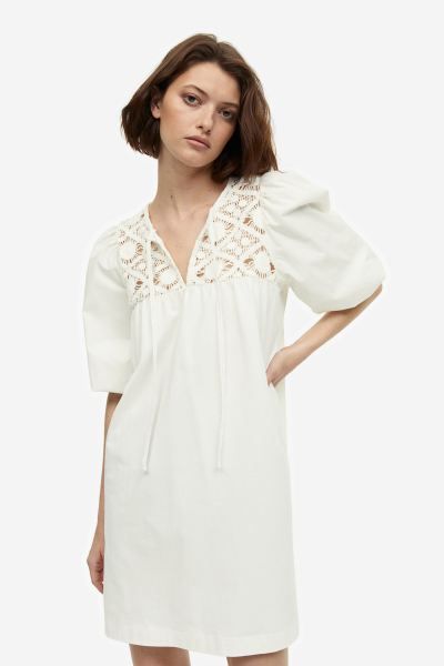 Lace-detail Jersey Dress - Cream - Ladies | H&M US | H&M (US + CA)