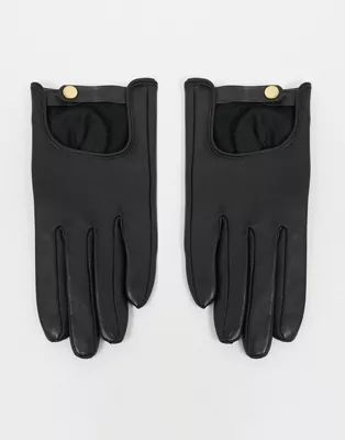 ASOS DESIGN leather plain gloves with touch screen in black | ASOS (Global)