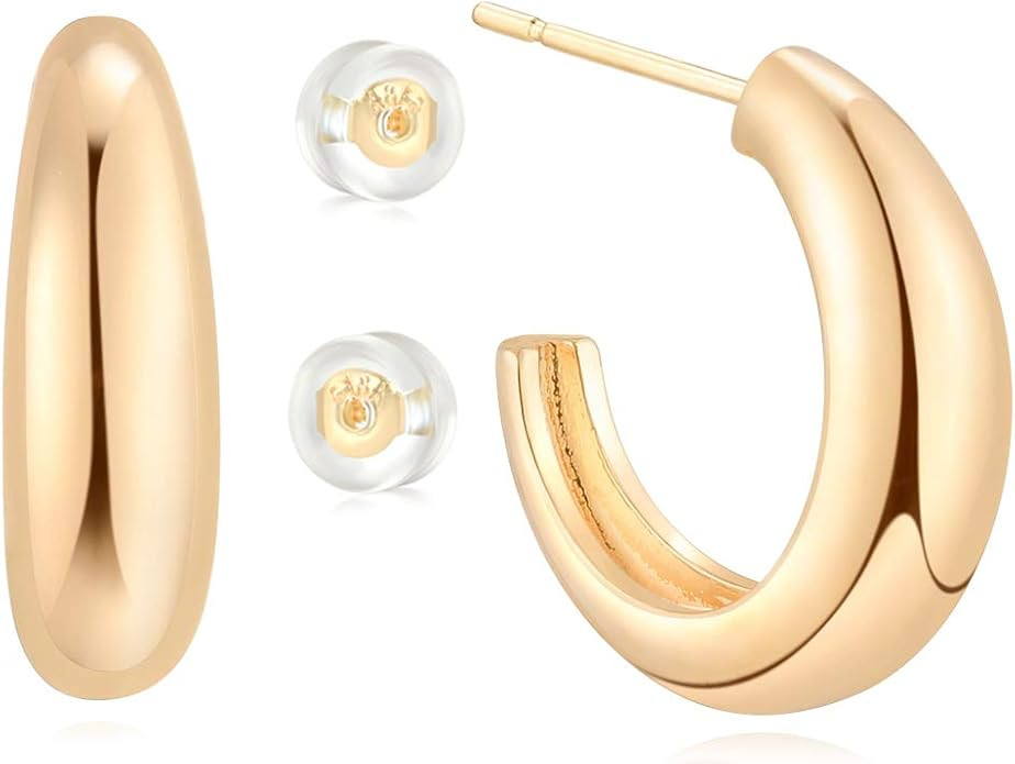 MYEARS Women Hoop Earrings Gold Open C Shape 14K Gold Filled Small Simple Handmade Hypoallergenic... | Amazon (US)