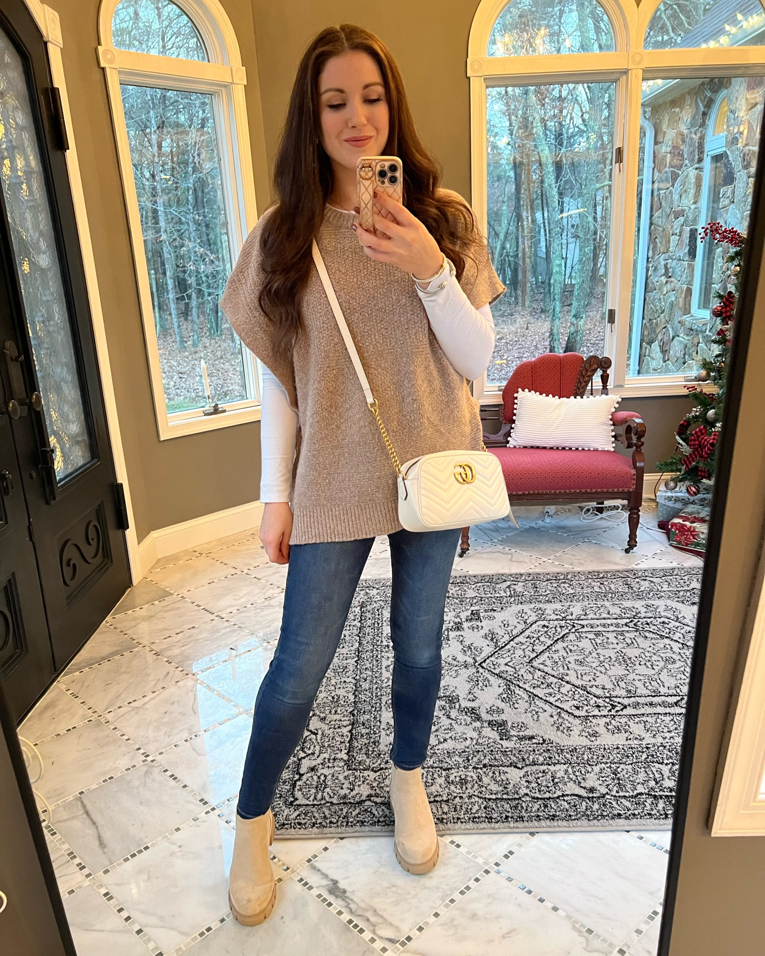 Ootd, winter outfit, women’s poncho, women’s pullover, Gucci pullover, casual women’s outfit, neutral outfit, casual looks, oversized sweater, tan Chelsea boots, designer bag, outfit ideas, holiday outfit ideas, holiday looks, casual outfit ideas 

#LTKshoecrush #LTKunder50 #LTKHoliday
