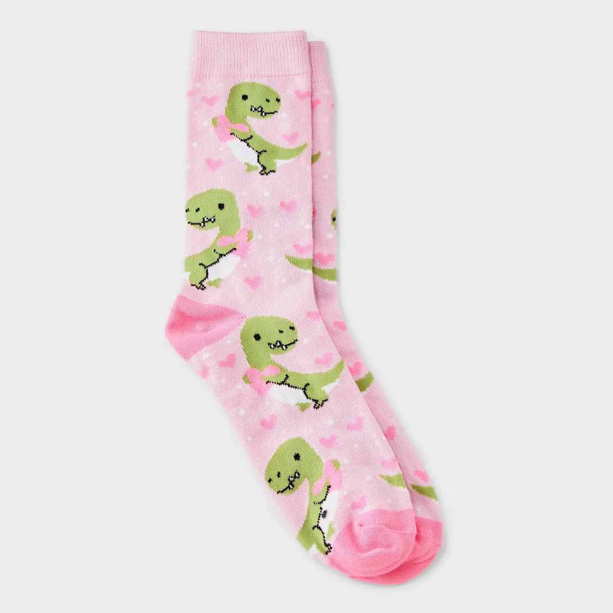 Women Cute Dinos Valentine's Day Crew Socks - Pink 4-10 | Target