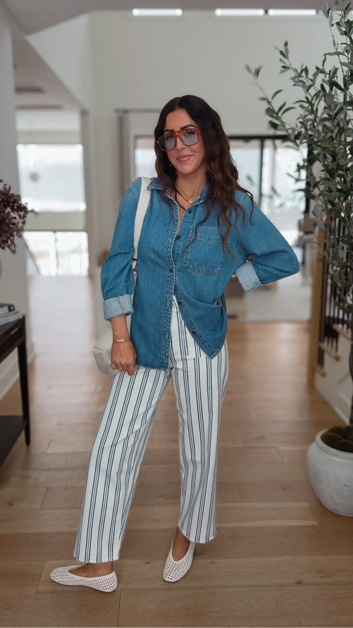 For reference, I’m wearing a size 6 in these sailor jeans from Target  and a medium in the denim button down shirt. The white mesh flats are from Old Navy, and I linked a few similar options!

#LTKootd #LTKgrwm #LTKSaleAlert