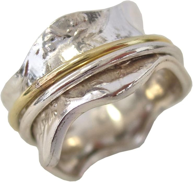 ENEGY STONE 925 Sterling Silver Fidget Ring | Women Silver Ring | Meadow | Raised Flowers in Shin... | Amazon (US)