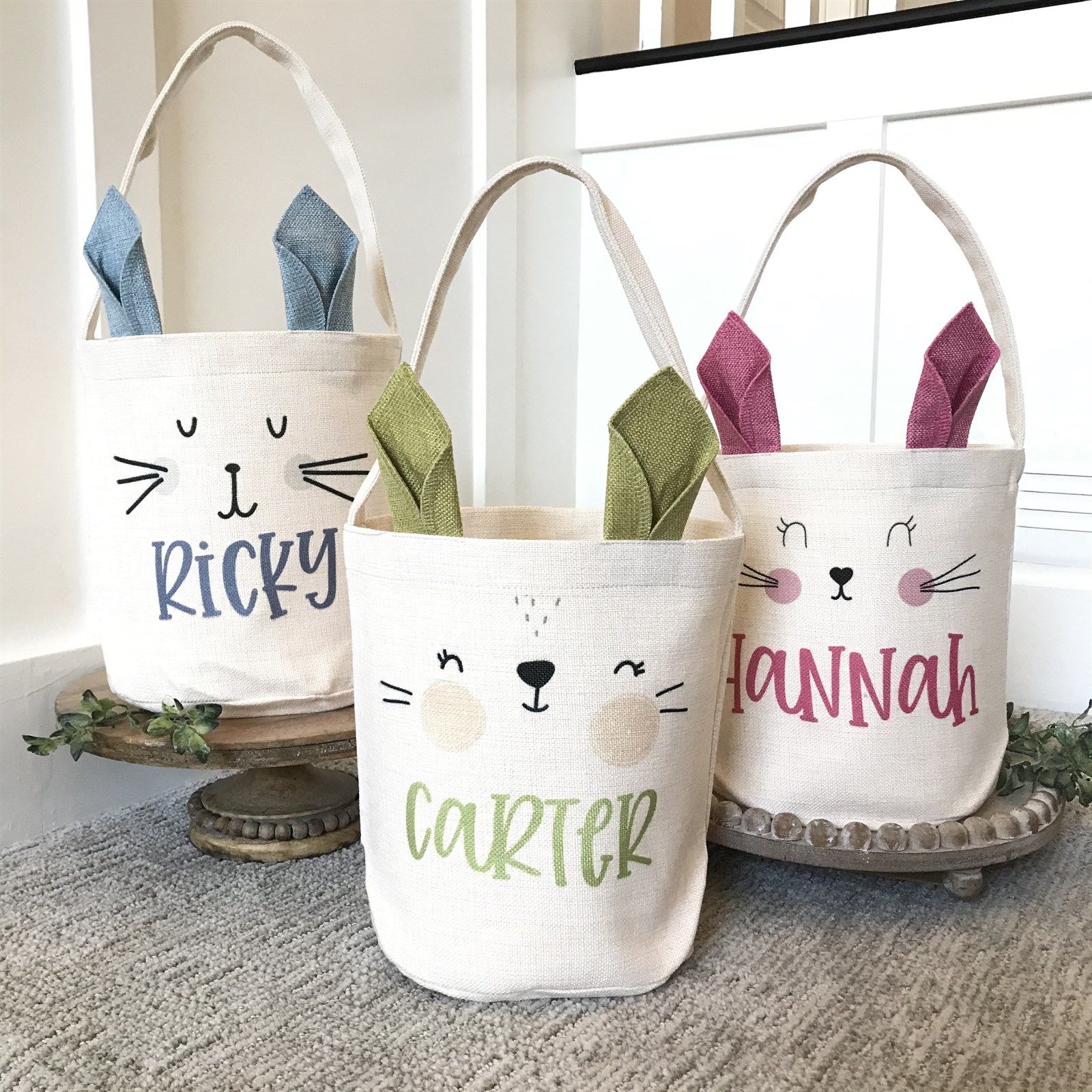 Personalized Bunny Ears Linen Easter Basket | Jane