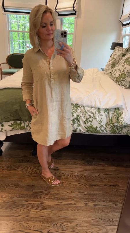 This shirt dress is a favorite find. And it has pockets. 
Wearing a size xs in dress. And size down in sandals. 
#springfashion #fashioninspo #summerfashion #petitefashion #springstyle #fashionover40 #fashioninspo #chicstyle #classicstyle #nancymeyerstyle #grandmillennial 


#LTKstyletip #LTKVideo #LTKover40