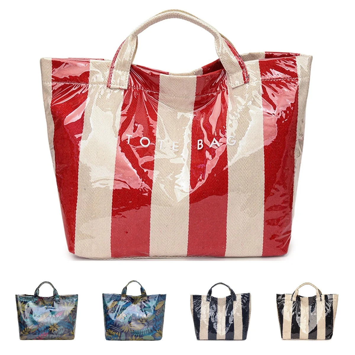 YZEGDCH Fashion Red Stripe Letter Print PVC Tote Bag for Women Shoulder Handbag Waterproof Large ... | Walmart (US)