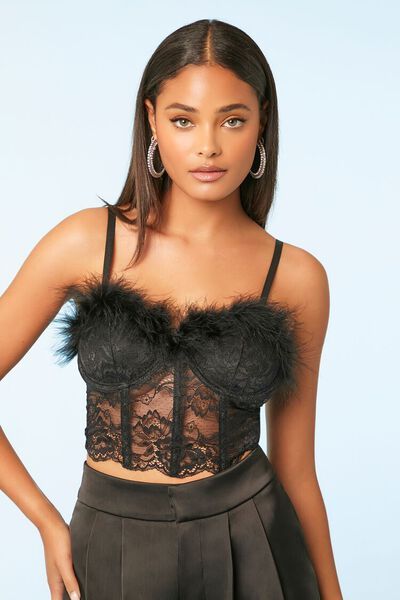 Lace Feather-Trim Bustier Top | Forever 21 (US)