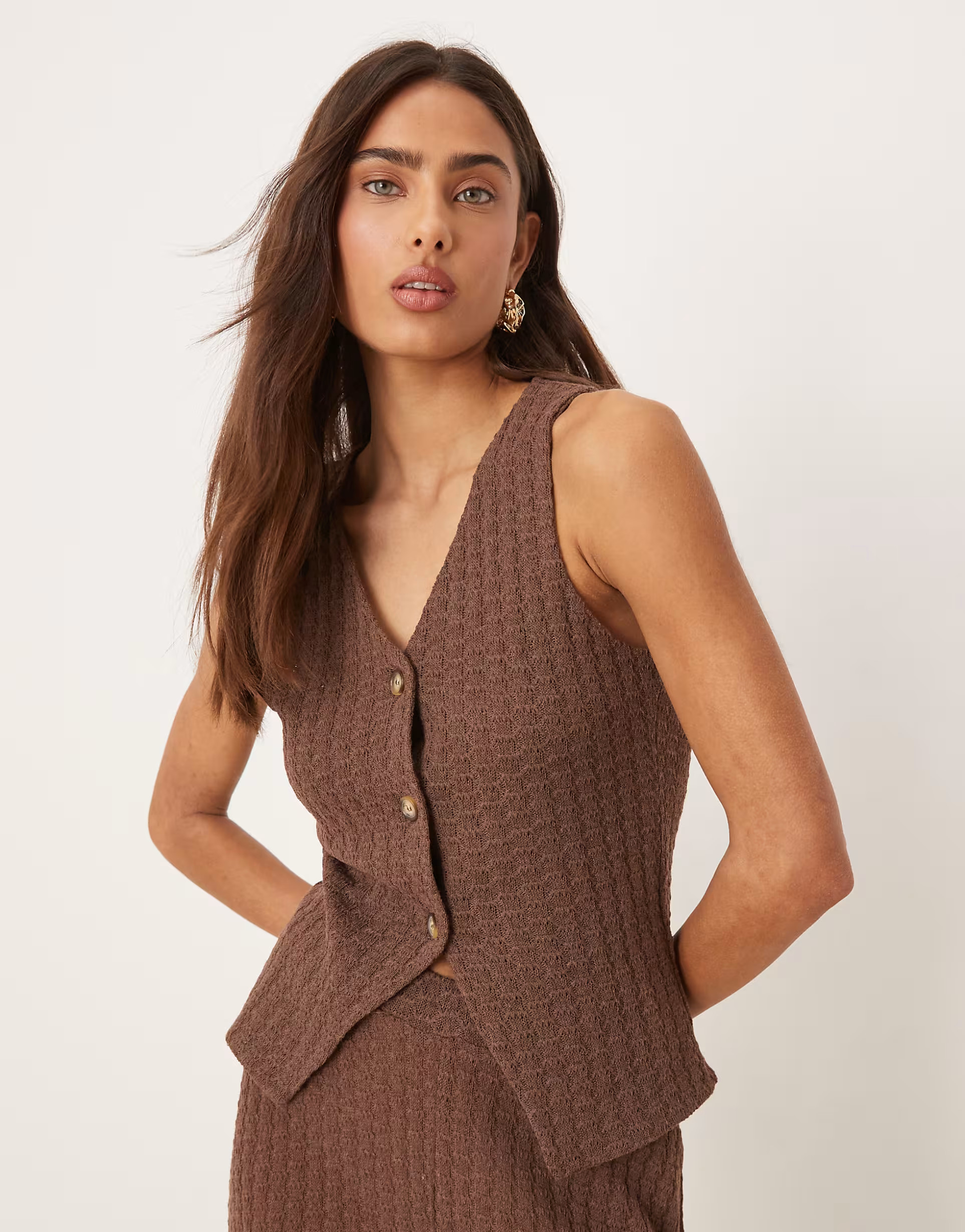 ASOS DESIGN co-ord knit button through sleeveless waistcoat in chocolate | ASOS (Global)