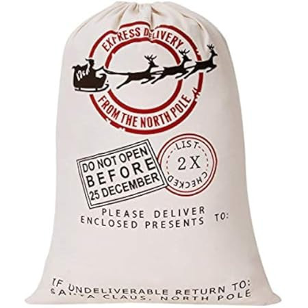 HBlife Canvas Santa Sack, 19.7 X 27.6 Inch Large Santa Bags for Gifts, Personalized Christmas Sacks  | Amazon (US)