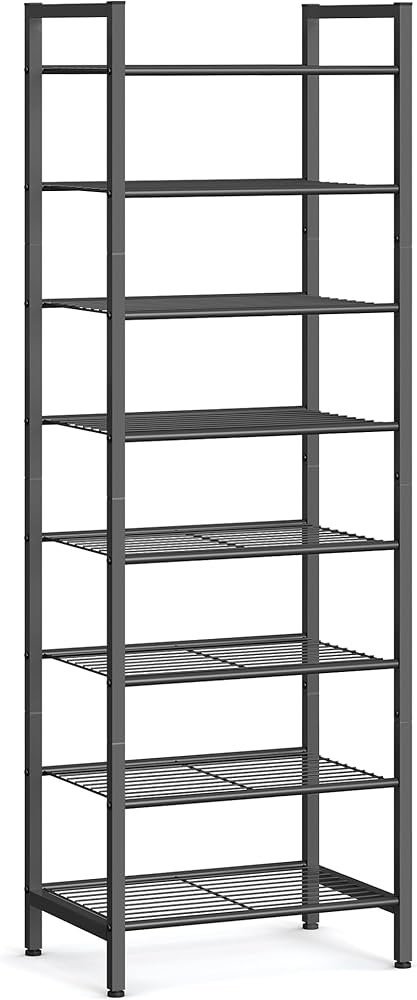 SONGMICS Narrow Shoe Rack, Sturdy 8 Tier Metal Tall Shoe Rack Shelf, Slim Shoe Storage Organizer ... | Amazon (US)