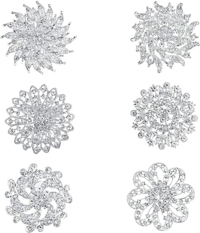 WeimanJewelry Lot 6pcs Crystal Rhinestones Flower Brooch Pin Set for DIY Wedding Bouquets Decorat... | Amazon (US)