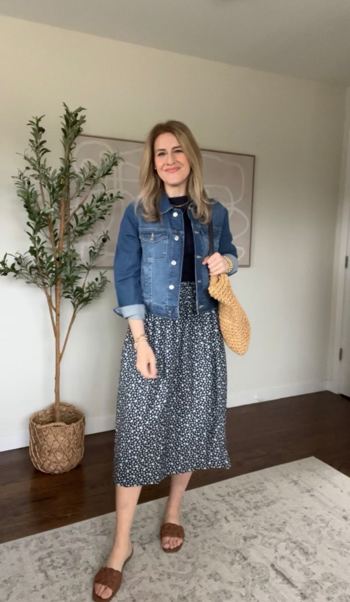 Walmart spring to summer outfit idea, these tees are cotton and $10, come in a ton of colors, fit and feel like JCrew. Denim jacket size medium. Skirt size small (in store only; linked similar). Tee size medium. #walmartfashion 

#LTKOver40