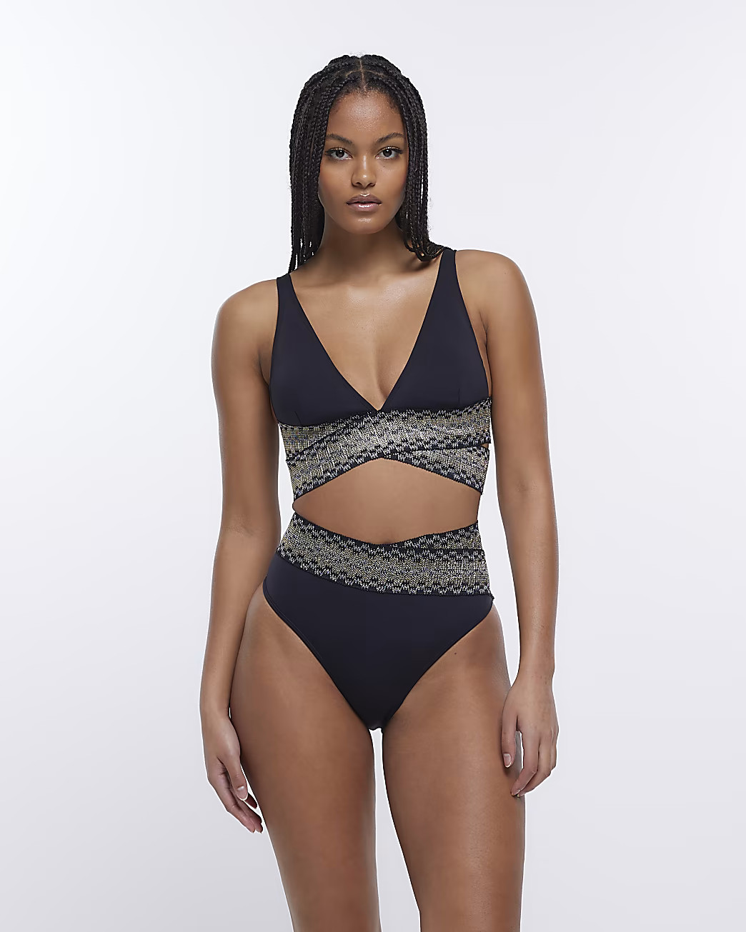 Black high waisted bikini bottoms | River Island (US)