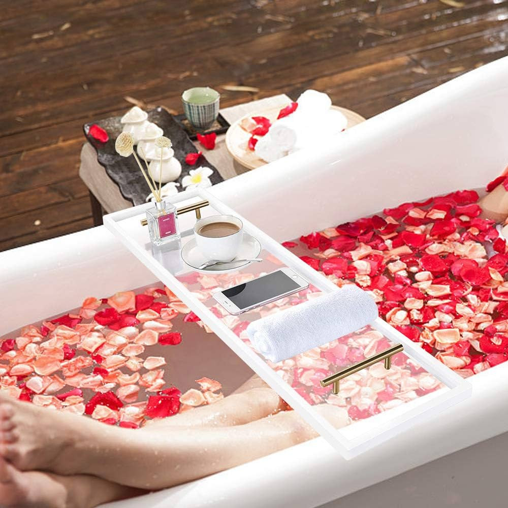 ZXMOTO Clear Bathtub Caddy Tray 33 Inch Acrylic Bathtub Tray Caddy Tray with Stainless Steel Gold... | Amazon (US)