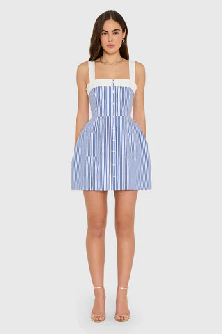 Amanda Uprichard Mindy Dress in Bayhaven Stripe in Blue Ivory - Size S | Amanda Uprichard