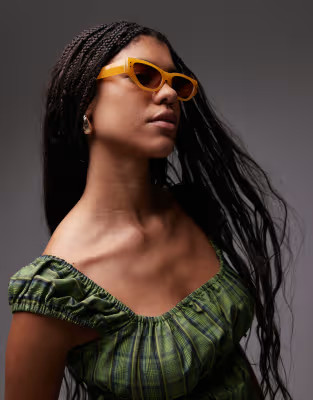 Topshop Bali narrow angular cat eye sunglasses in yellow | ASOS | ASOS (Global)