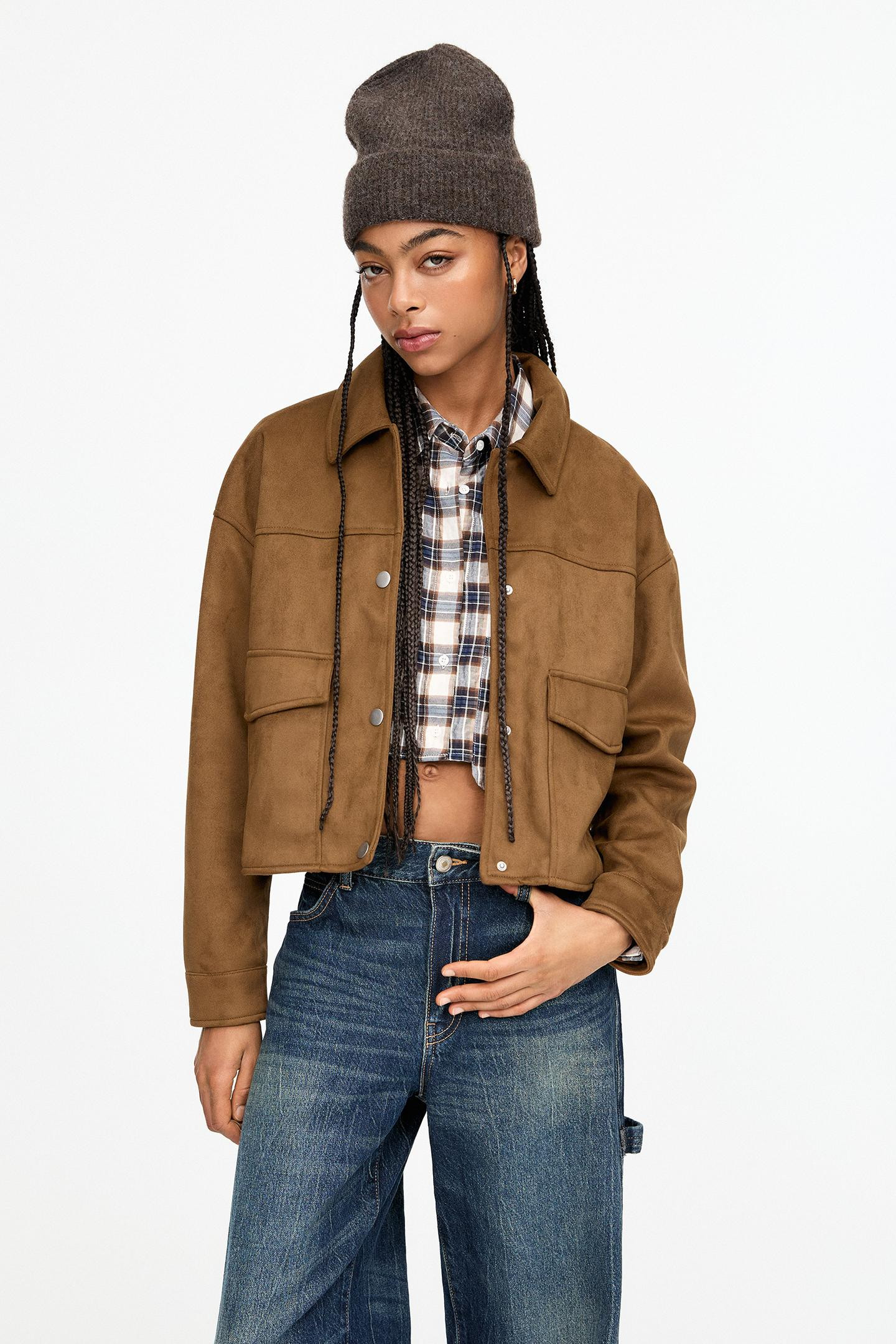 Faux suede jacket with pockets | PULL and BEAR UK