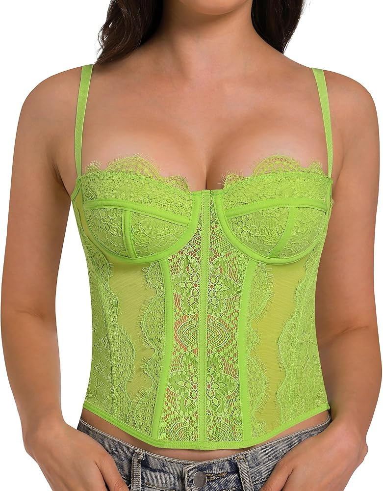 Lace Bustier Corset Tops for Women - Sexy Going Out Party Club Top with Buckle | Amazon (US)