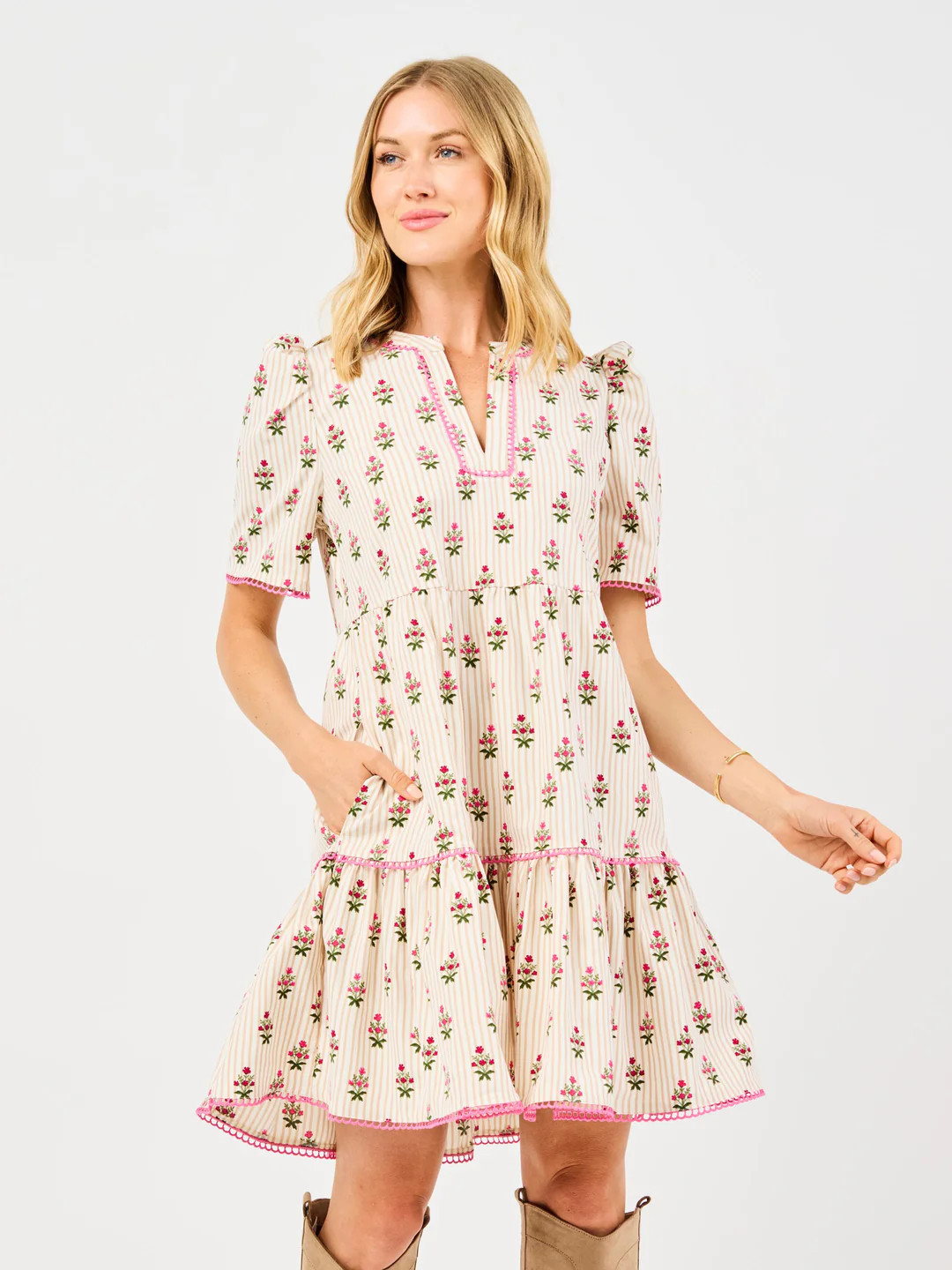 Adelyn Dress | Cottage Stripes Tan | Mary Square