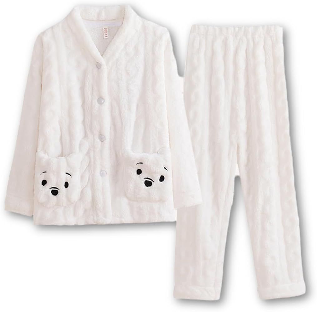 YPNMR Cute Fleece Pajama Set Women, Warm Thick Plush Loungewear Cartoon Bears 2 Piece Long Pants ... | Amazon (US)