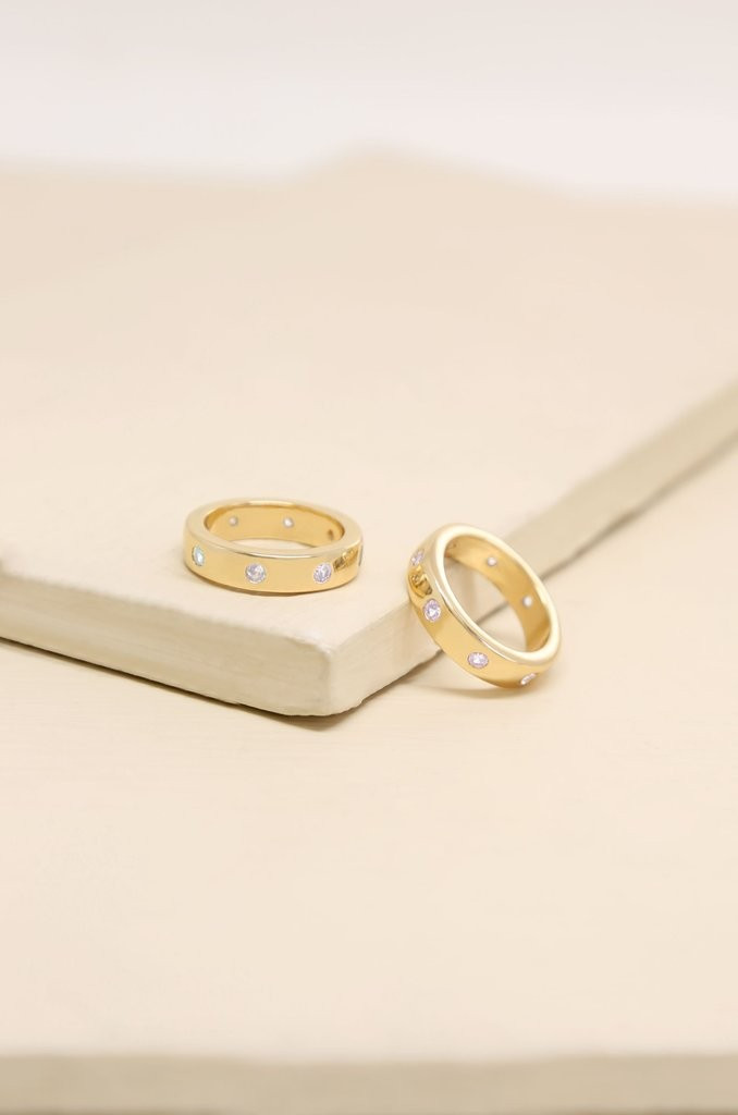 Kingsman Crystal Dotted 18k Gold Plated Band Ring Set | Ettika