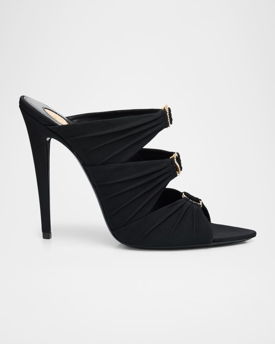 Saint Laurent 110mm Emilie Satin Embellished YSL Mules | Neiman Marcus