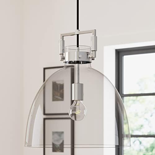 Nathan James Leigh Pendant Lighting, Black Hanging Ceiling Light with Oversized Glass Shade and A... | Amazon (US)