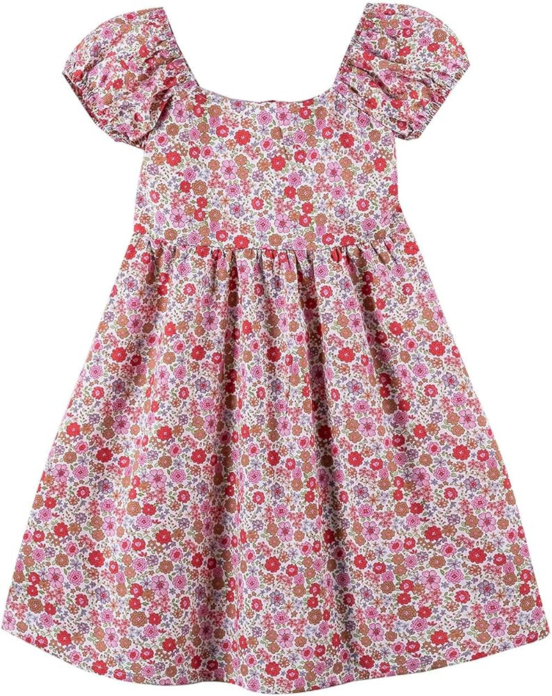 Noomelfish Girls Short Sleeve Floral Dress Casual Flower Printed Smocked Dresses (2-12 Years) | Amazon (US)