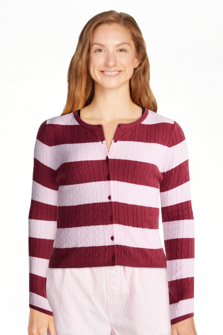 No Boundaries Cable Knit Crewneck Cardigan, Women's XXS-4X | Walmart (US)