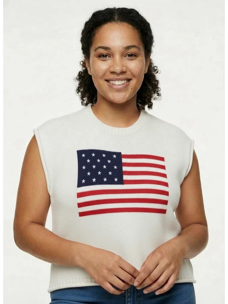 Jollidays Women's American Flag Crewneck Rolled Sleeve Pullover Sweater, Sizes S- XL | Walmart (US)