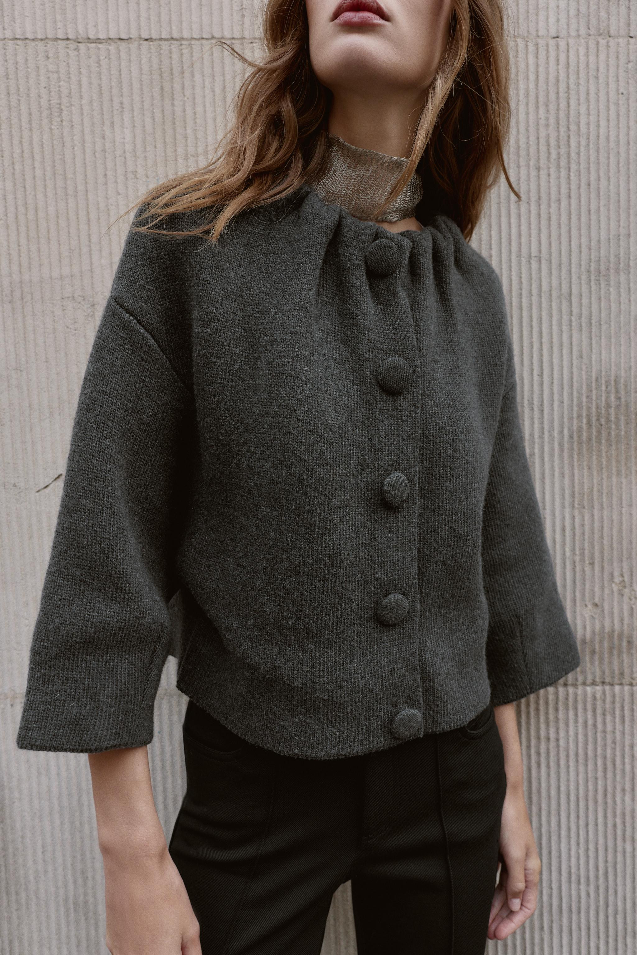 WOOL BLEND BOMBER JACKET WITH RUFFLES AT NECK | Zara US