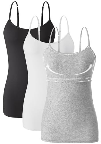 Orrpally Women Cotton Camisole Shelf Bra Cami Tank Tops Adjustable Spaghetti Strap Tank Top 3-Pack Black/White/Gray XL | Amazon (US)