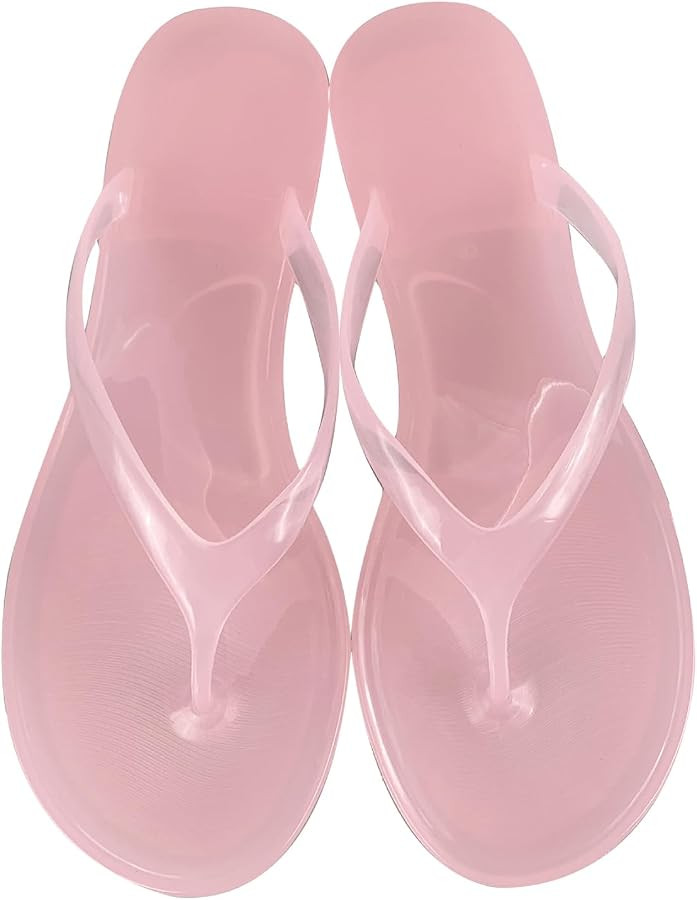 SAFECAMS Jelly Flip Flops for Women Clear Beach Thong Sandals Slip On Casual Summer Flat Slides Slippers for Daily Vacation | Amazon (US)