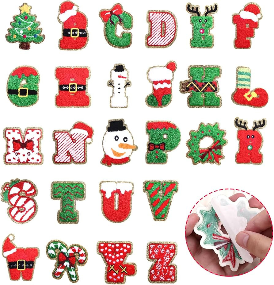 26Pcs Christmas Chenille Letter Patches Iron On, Merry Christmas Appliques Letter Ornaments for C... | Amazon (US)