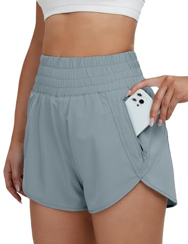 BMJL Women's High Waisted Athletic Shorts Pocket Workout Shorts Gym Sporty Running Shorts(XL,Dark GrayBlue374) | Amazon (US)