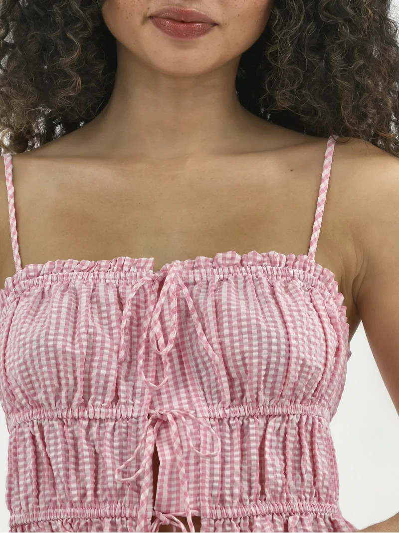 No Boundaries Women's Tie Front Top and Slit Mini Skirt Set, 2-Piece, Sizes XXS-XXL | Walmart (US)