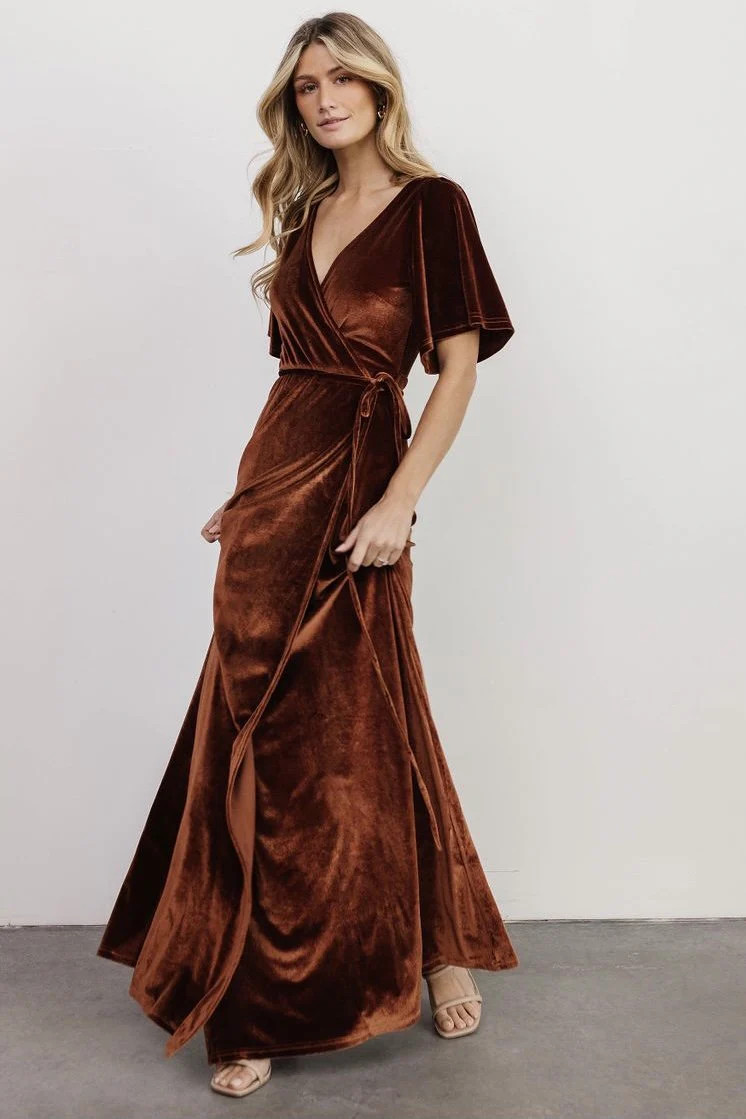 Meghan Velvet Wrap Maxi Dress | Spice | Baltic Born