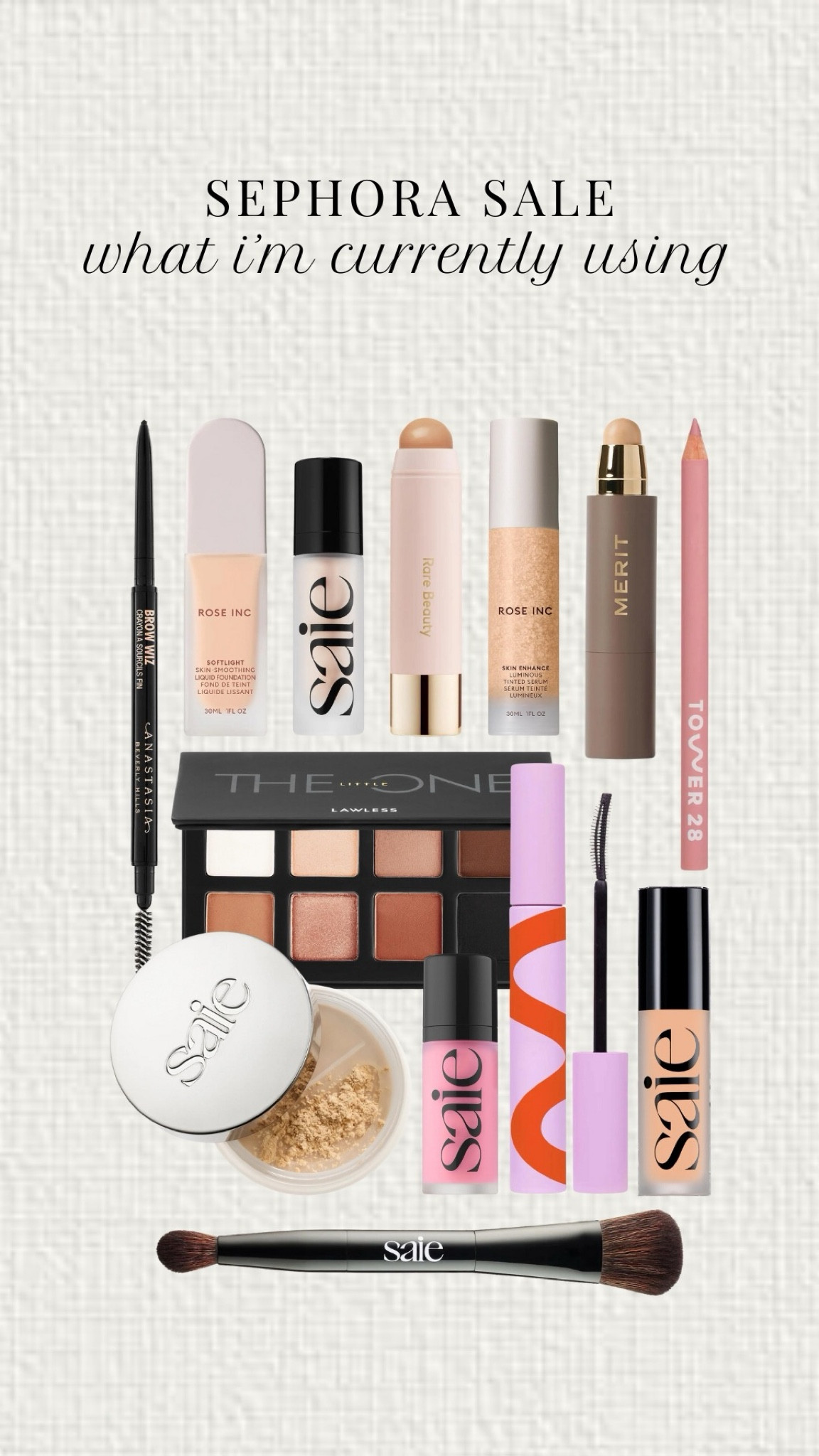 My new products to help my skin! On sale for the Sephora sale now!
- Rose Inc foundation: shade 5n
- Saie concealer: shade 8
- Saie illuminator: starglow + sunglow
- Merit stick: silk
- Saie dewy blush: baby
- Anastasia brow whiz pencil: medium brown but light strokes
- Rare Beauty bronzer stick: power boost
- Rose Inc tinted serum: shade 30
- Tower 28 OneLiner: fill me in
- Saie setting powder: translucent
- Tower 28 mascara

#LTKsalealert #LTKbeauty #LTKxSephora