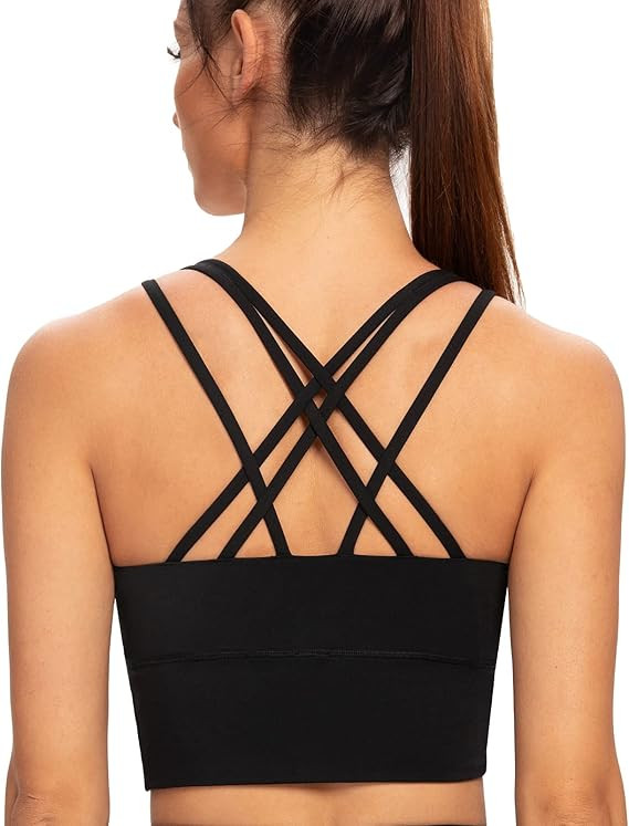 Women's Strappy Longline Yoga Sports Bra Padded Wireless Crop Top Cami Tank Top | Amazon (US)