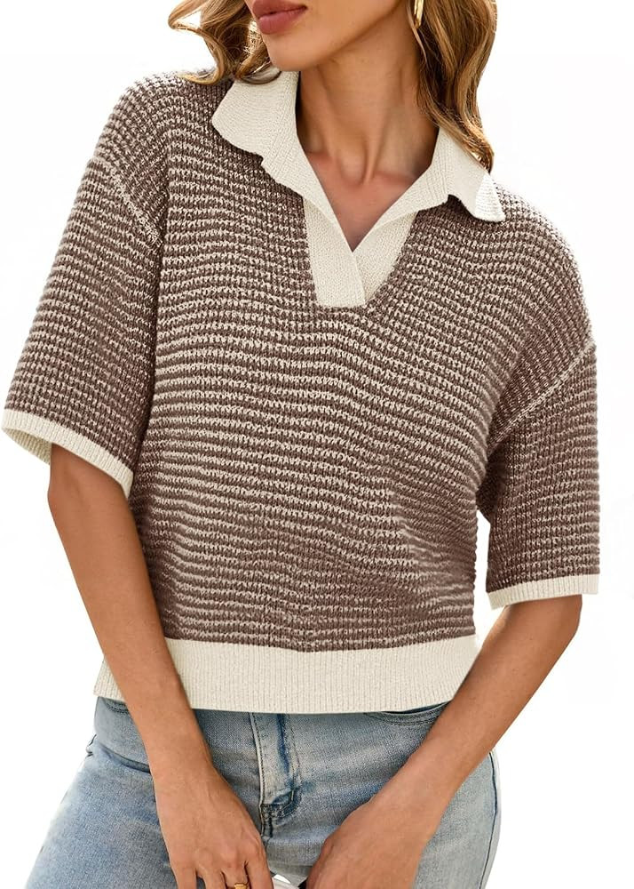 Color Block,V Neck,Casual Tops,polo shirt | Amazon (US)