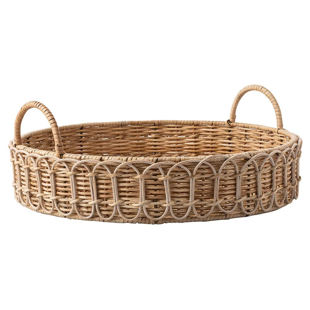 Juliska Provence Coastal Beach Whitewash Rattan Round Tray | Kathy Kuo Home