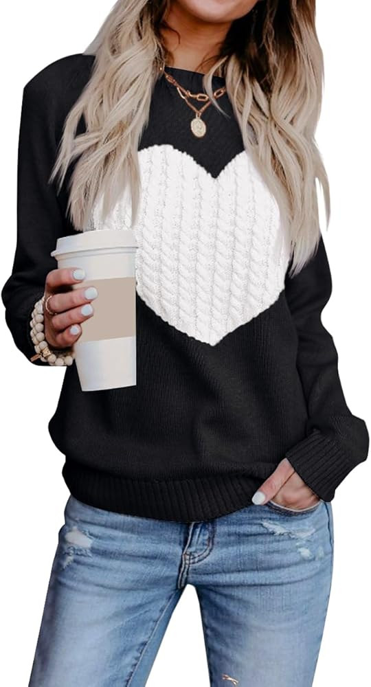 Heart Sweater for Women Valentines Day Gifts for Her Red Sweaters Crewneck Long Sleeve Lightweigh... | Amazon (US)