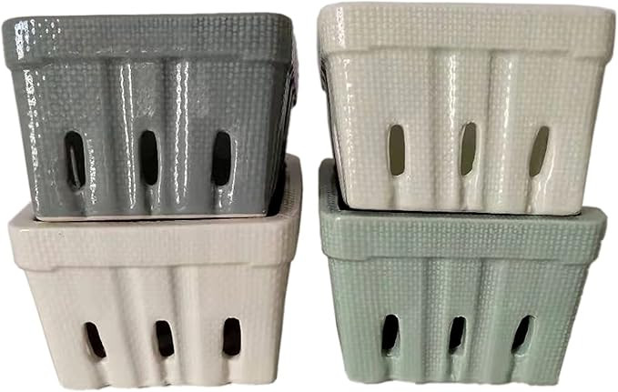 First of a Kind Stoneware Berry Baskets - Set of 4 Berry Containers Bowl - Multicolor - 4.25 Inch... | Amazon (US)