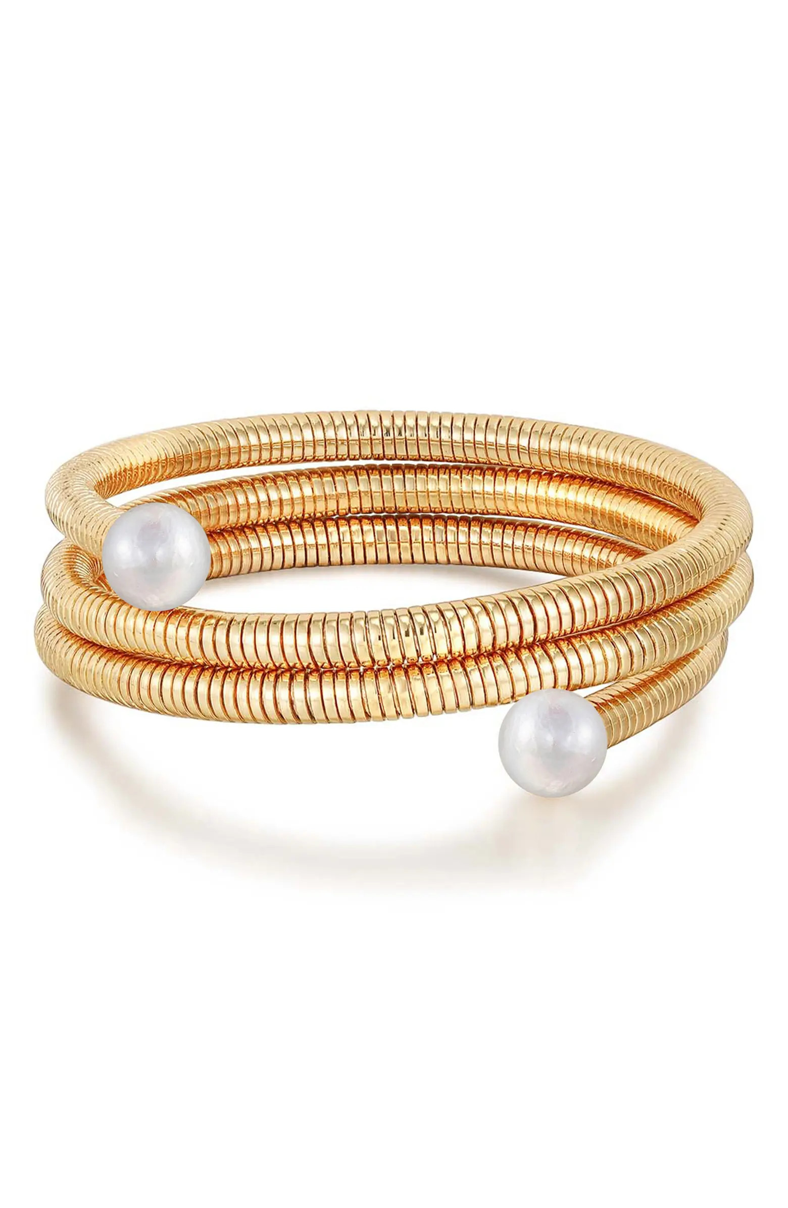 Ettika Spring Band Imitation Pearl Flex Cuff Bangle | Nordstrom | Nordstrom