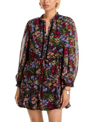 Aqua Ditsy Floral Long Sleeve Mini Dress - Exclusive | Bloomingdale's (US)