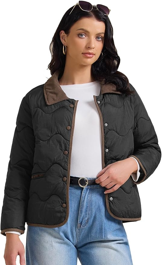 Allegra K Women's Casual Long Sleeve Button Down Puffer Jacket Padded Outerwear Coats | Amazon (US)